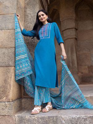Buy Aurelia Blue Embroidered Seer Sucker Kurta Online