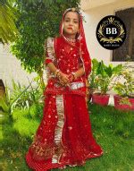 Red Rajputi Poshak for Girls-Stitched