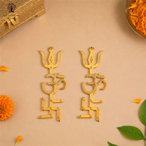 Brass Swastik Om Trishul Trishakti Yantra for Home Entrance, Office, T ...