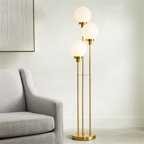 Brass 3-Light Floor Lamp with Frosted Glass Shades, 60"
