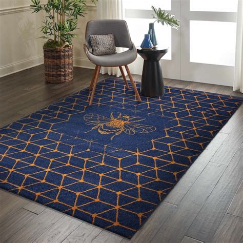 LR Home 8 X 9 (ft) Navy/Gold Indoor Geometric Area Rug in the Rugs ...