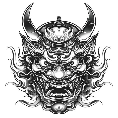 Japanese Demon Mask Tattoo Drawing