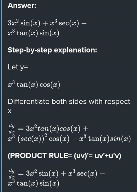 x^3 tan x cos x differentiate with respect to x - Brainly.in