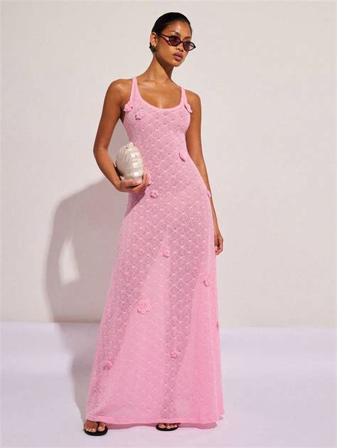 COSMINA Women's Solid Color Floral Applique Sleeveless Maxi Casual ...