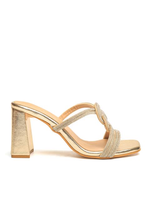 Nidhi Bhandari - Gold Faux Leather Block Heel - Elahe