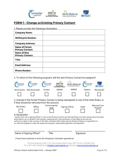 Fillable Online Primary Contact Authorization Form Fax Email Print ...