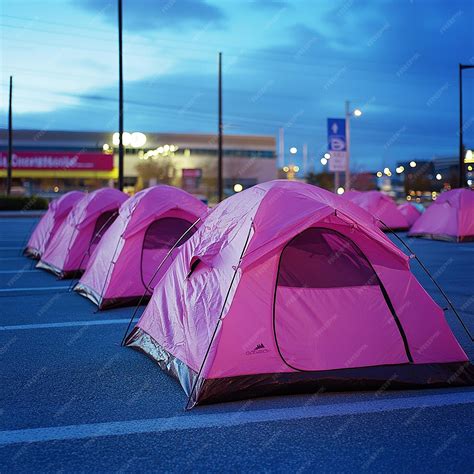 A row of pink tents with a sign that says quot the word quot on the front | Premium AI-generated ...