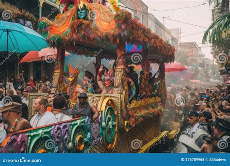 Mardi Gras Parade, with Floats and Revelers Celebrating in the Streets ...