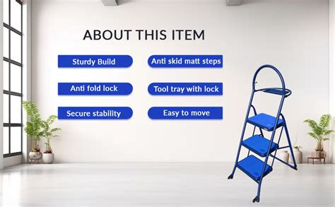 Familia Premium Steel Anti Slip Foldable 3-Step Ladder for Home with ...