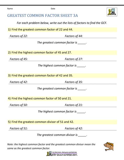 Image result for Finding GCF Worksheet