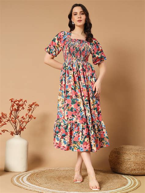 Adorned with a Beautiful Mix Flowers Dress – Asnowera