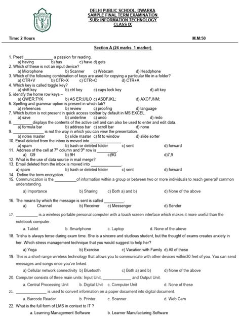 Image result for Class 9 Question Paper of Computer Term 2