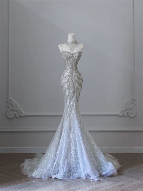 Shiny White Strapless Mermaid Luxury Wedding Dress P2520 - Custom Color(Add Your Color… | Luxury ...