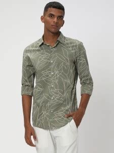 MUFTI Men Floral Print Casual Green, White Shirt - Buy MUFTI Men Floral ...