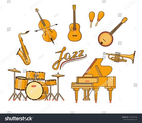 Set Jazz Band Musical Instruments Color Stock Vector (Royalty Free ...