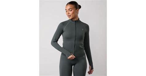 Gym King Khaki Green Sculpt Seamless Full Zip Track Top | New Look