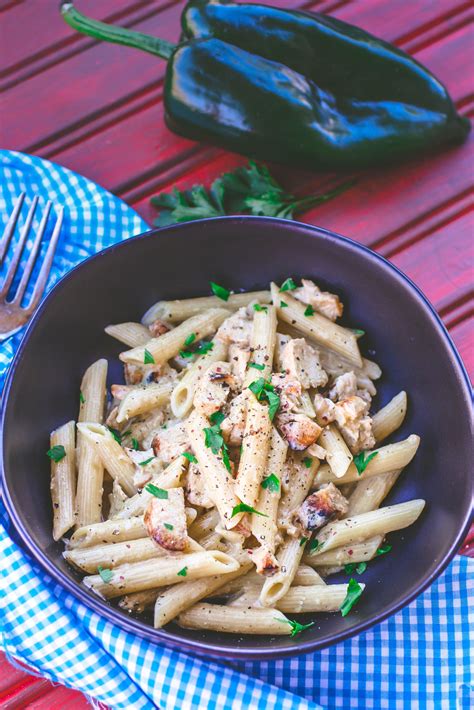 Pasta with Chicken in Creamy Poblano Sauce