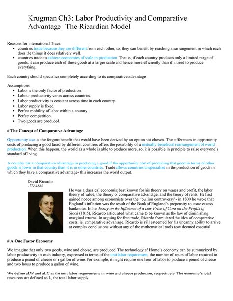 Krugman Ch3 Labor Productivity and Comparative Advantage- The Ricardian ...