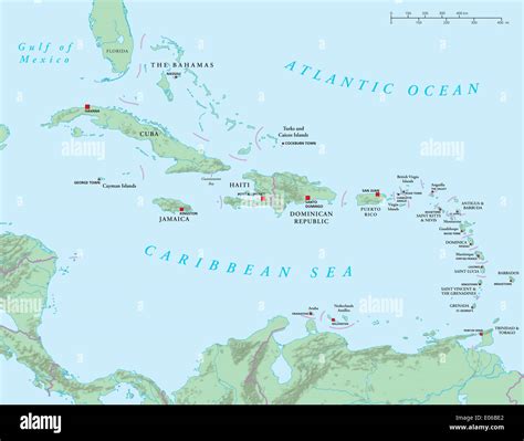 Caribbean - Large And Lesser Antilles - Political Map Stock Photo - Alamy