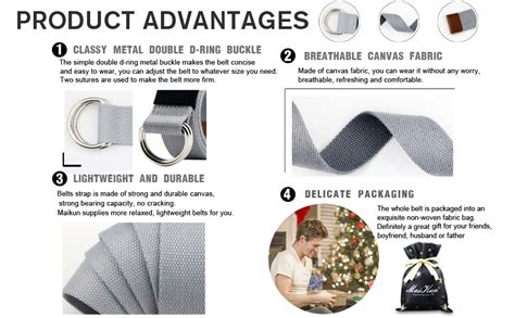 Buy maikun Canvas Belt Men with Black Double D-ring Buckle Web Military ...