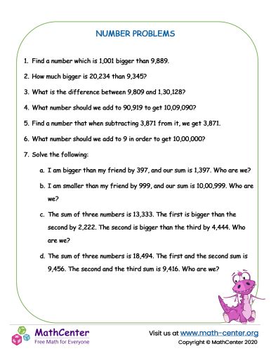 Number Problems | Worksheets | Math Center