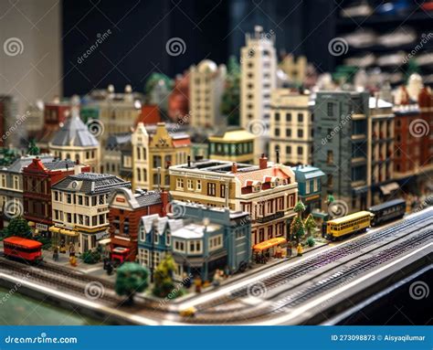A Miniature Imaginary City Built from Plastic Bricks. Residential and Commercial Buildings are ...