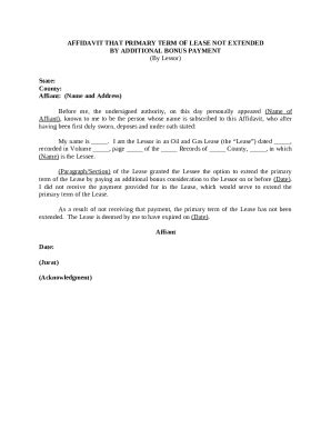 Affidavit That Primary Term of Lease Not Extended by Additional Bonus ...