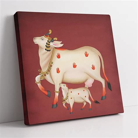 SAF Wooden Framed Pichwai Cow Art Canvas Wall decor Painting for Home ...