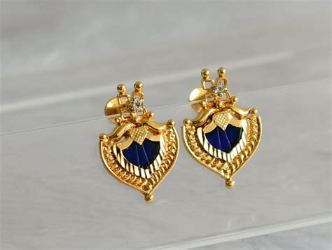 Gold tone kerala style blue palakka earrings dj-47846 – dreamjwell