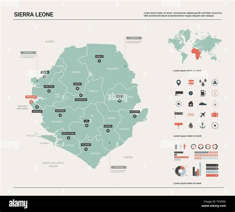 Vector map of Sierra Leone;. Country map with division, cities and capital Freetown. Political ...