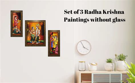 Indianara 3 PC Set of Radha Krishna Paintings (1499) Without Glass (MC2 ...