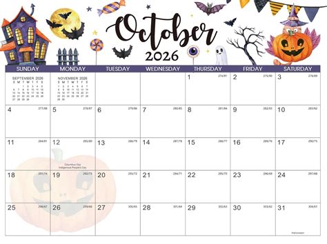 October 2026 Calendar Halloween Themed – Free download and print for you.