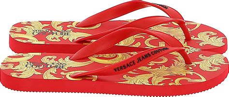 Buy Versace Jeans Couture Red/Gold Baroque Print Flip Flop Slide for ...
