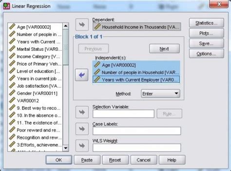 Linear regression analysis using SPSS