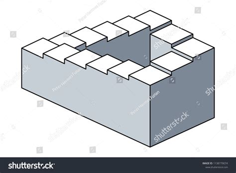 Penrose stairs, impossible staircase, optical illusion. Also Penrose ...
