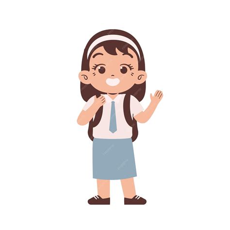 Premium Vector | Indonesian high school student waving her hand say hello