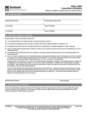 Fillable Online UTMA UGMA Former Minor Certification - Sentinel ...