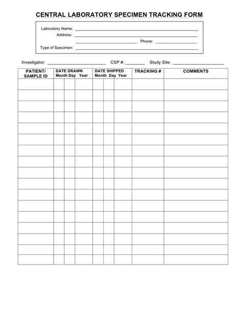 Image result for Specimen Collection Tracking Log