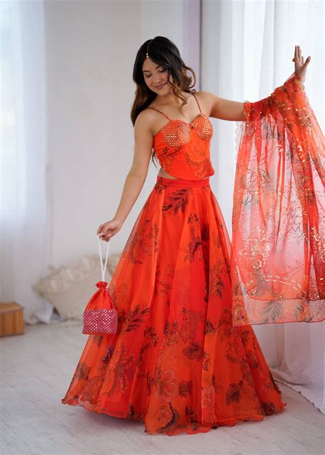 Tangerine Digital Print Corset Lehenga – Gracious You