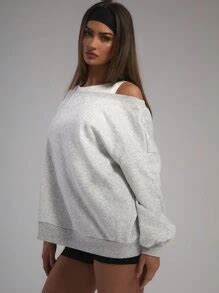 MUSERA Loose Fit Asymmetrical Shoulder Sweatshirt Cut Out Long Sleeve ...