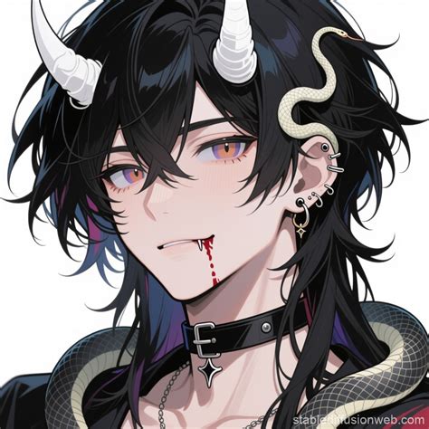 Male Character with Unique Piercings and Horns | Stable Diffusion Online