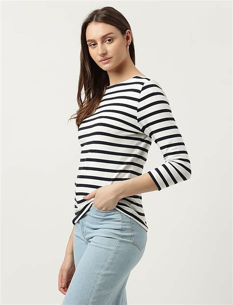 Buy Cotton Mix Striped Boat Neck T-Shirt at Marks & Spencer