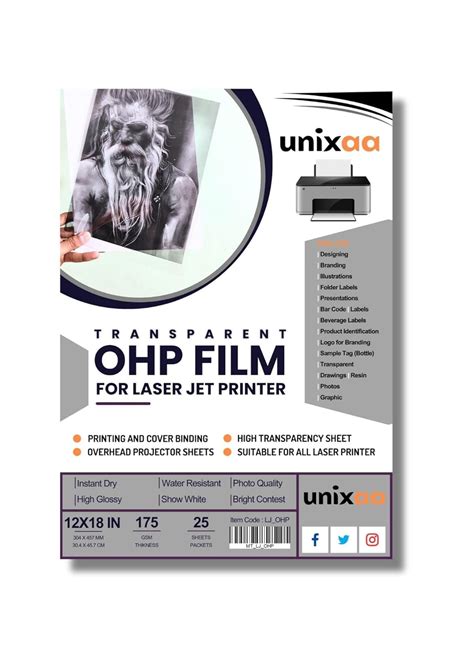 unixaa OHP Transparent Sheet With Paper, 175 micron Film For Laser jet ...