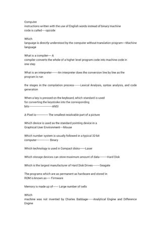 Image result for Solved Basic Questions of Computwee