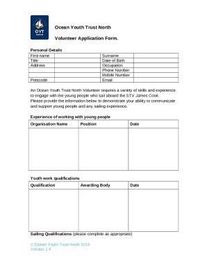 OYT Trust North Volunteer Application . Volunteer Application Doc ...
