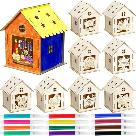 Amazon.com: Yousoontic 9 Sets Passover Wooden House 3D Passover Wooden House Craft Kit with 12 ...