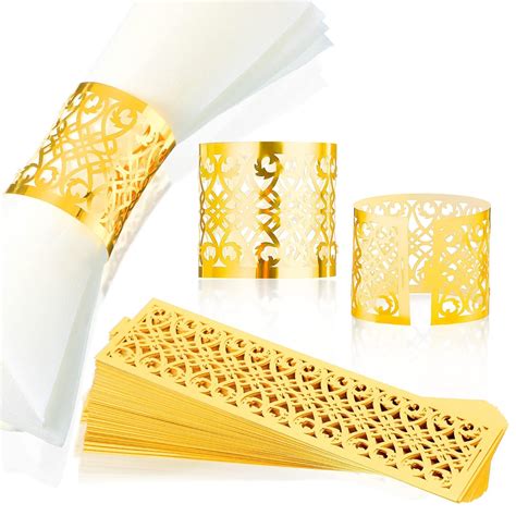 Buy Meanplan 150 Pcs Napkin Rings Laser Cut Hollow Paper Napkin Holder ...