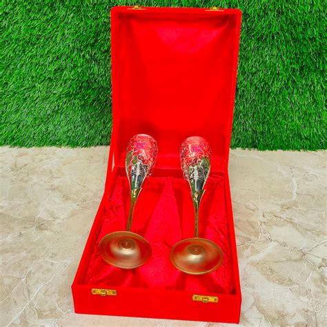 Buy Brass Wine Glasses Online in India - Wine Glasses with Red Box – Ashtok
