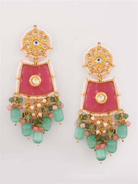 Dastoor Pink Kundan Studded Beaded Jewellery Set – DASTOOR