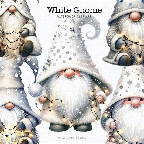 36 Watercolor Gnome Bundle Png, Watercolor White Christmas Gnomes ...